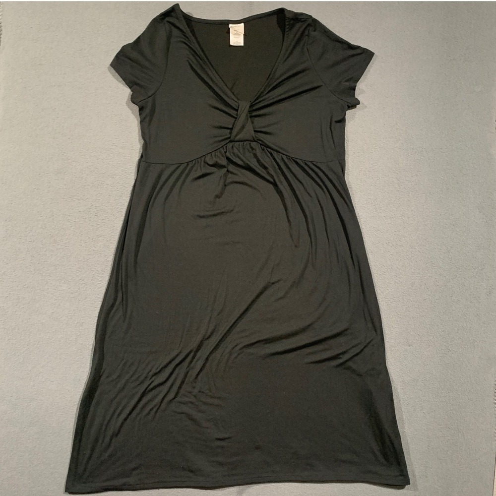 Just My Size Dress‎ Women 1X LBD Black V-Neck Twist Front Empire Waist Ebony